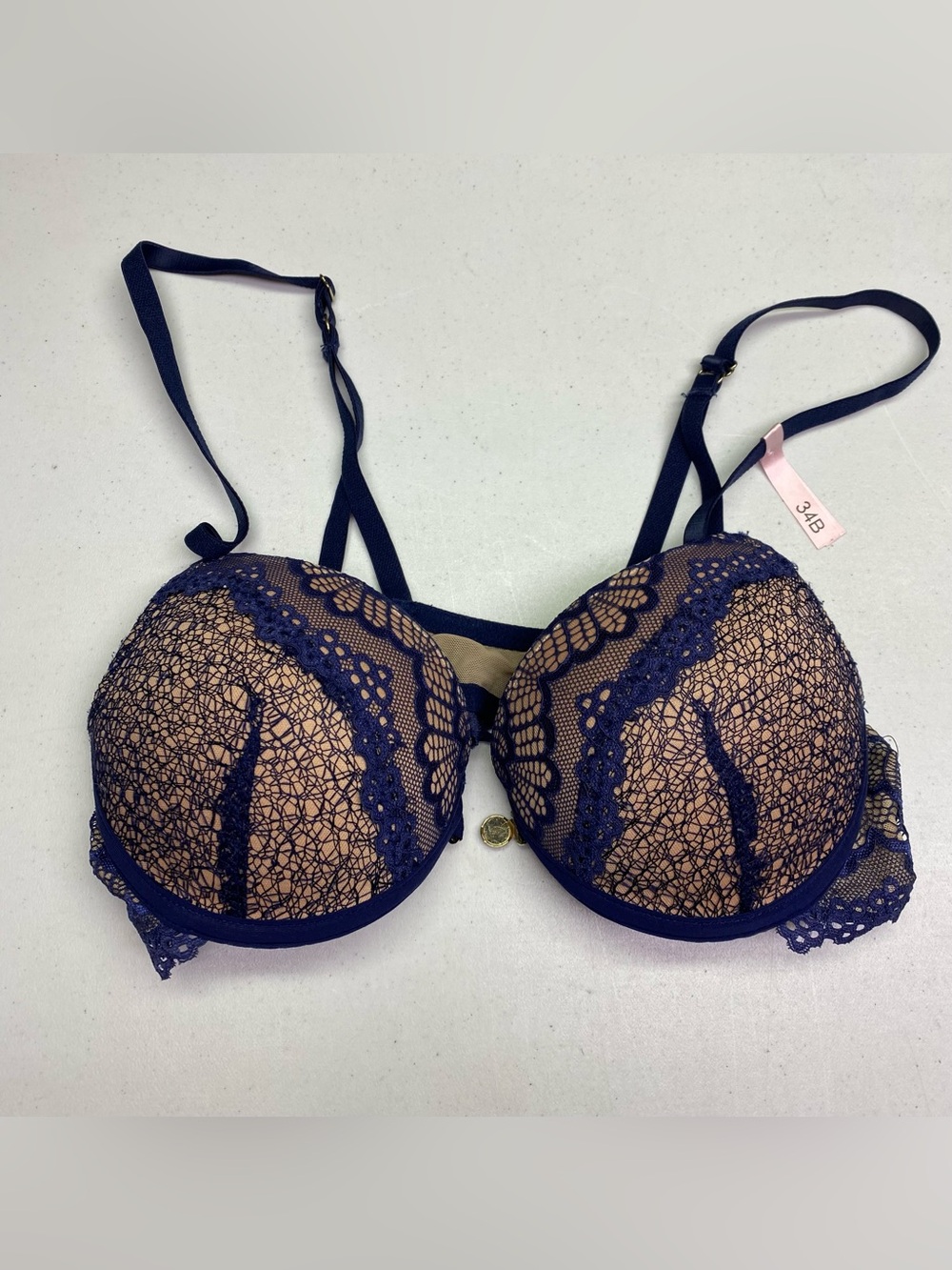 La Vie en Rose Navy Lace Push-Up Front Closure Bra 34B NWT *P1029